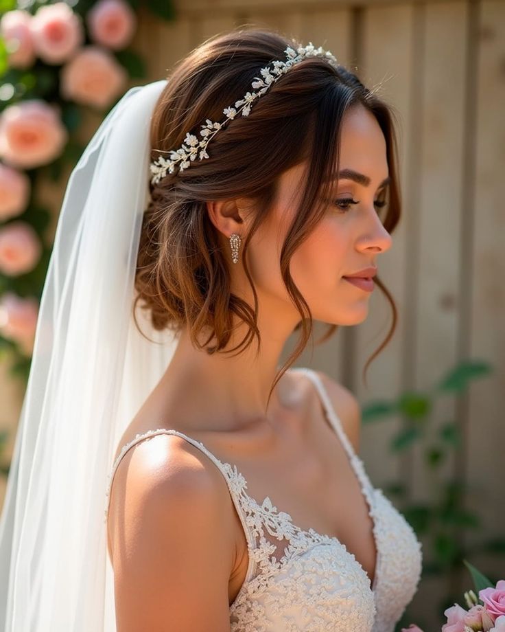 Coiffure carre mariee avec accessoire floral